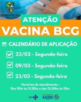 Secretaria de Saúde divulga calendário de aplicação da vacina BCG em Jóia