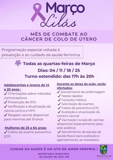 Março Lilás tem foco na prevenção ao câncer de colo de útero em Jóia