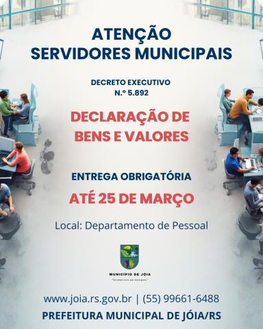 Servidores municipais de Jóia devem entregar Declaração de Bens até 25 de março