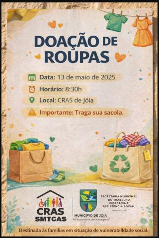 Jóia promove doação de roupas para famílias em situação de vulnerabilidade social