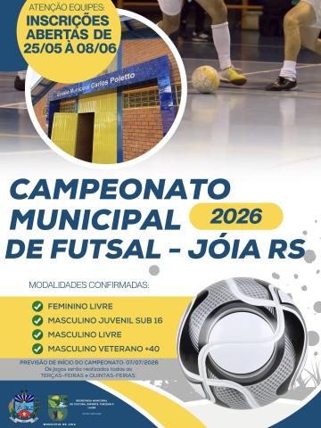 Campeonato Municipal de Futsal 2026 tem inscrições abertas em Jóia