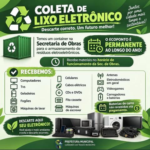 Imagem ilustrativa da notícia: Jóia mantém coleta permanente de lixo eletrônico na Secretaria de Obras